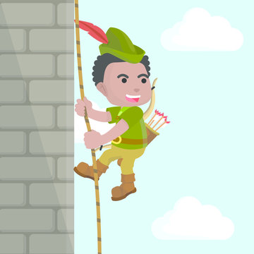 African Robin Hood Climbing Castle Wall– Stock Illustration
