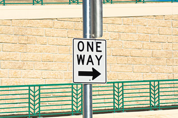 Urban Abstraction - one way street sign on a newly opened road.