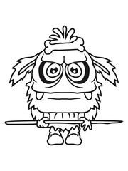ureinwohner stamm krieger speer afrika grimmig haarig groß gefährlich gnom frech klein monster horror halloween böse ork troll comic cartoon clipart