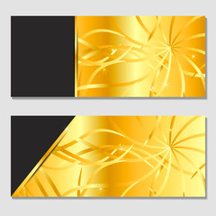A horizontal gift design background for an invitation, a voucher. For a banner, postcards. flyer, label, certificate, company card. Vector. Gold.