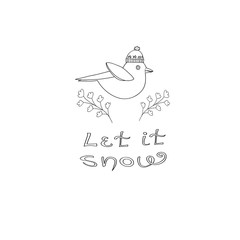 Fototapeta premium Śliczne zimowe ptaszki z napisem Let It Snow