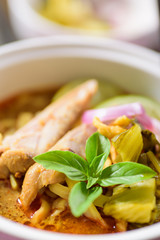Northern Thai food (Khao soi), curry noodles soup with chicken