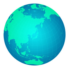 world map vector illustration (globe / sphere). focus on Japan and east asia. 