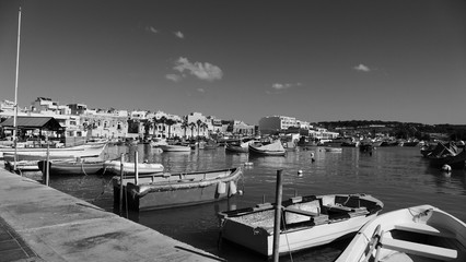 colorful fishing boats , Malta Valeta old harbour sea,