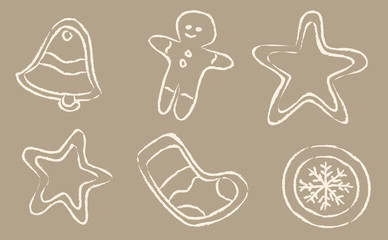 Set of hand drawn contours of the Christmas cookie