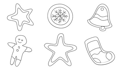 Set of hand drawn contours of the Christmas cookie