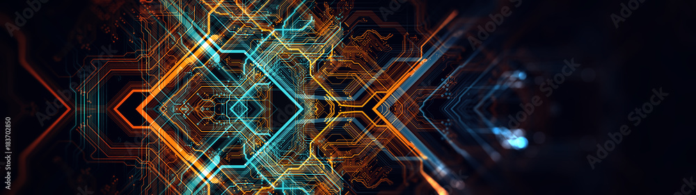 Poster Printed circuit board/Abstract technological background made of different element printed circuit board. Depth of field effect and bokeh can be used as digital dynamic wallpaper