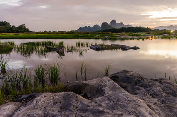Amazing view of mountain unset sky lake nears Sub Lek in Lopburi Thailand