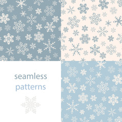 Naklejka na ściany i meble Seamless simple pattern of different blue geometric snowflakes