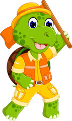 Naklejka premium cute turtle cartoon standing with smile and action