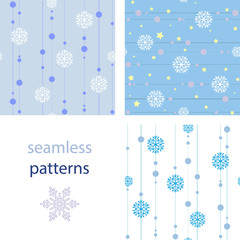 Fototapeta na wymiar Seamless simple pattern of different blue geometric snowflakes