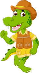 cute crocodile cartoon dancing with laughing and waving