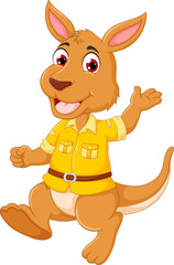 cute kangaroo cartoon walking with smile and waving