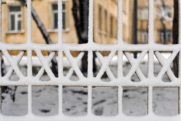 Winter patterns on fence, blizzard