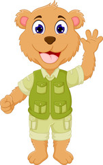 Naklejka premium cute bear cartoon standing with hand up