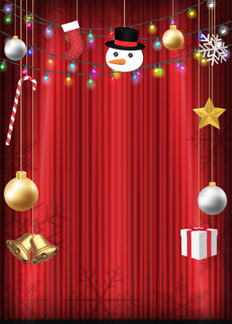 Christmas Decorative Object Hang On Red Curtain