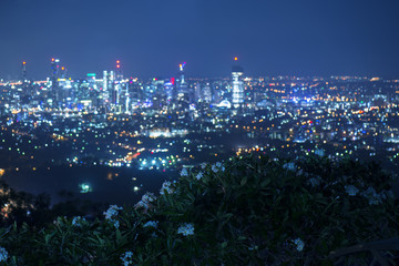 View of Brisbane from Mount Coot-tha at night. Queensland, Australia.