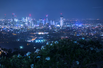 View of Brisbane from Mount Coot-tha at night. Queensland, Australia.