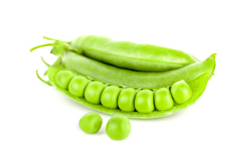 fresh green peas isolated on a white background
