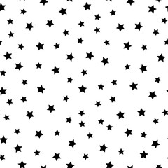 Star seamless pattern. White and black retro background. Chaotic elements. Abstract geometric shape texture. Effect of sky. Design template for wallpaper,wrapping, textile. Vector Illustration