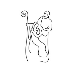 Traditional Christian Christmas nativity scene of baby Jesus with Mary and Joseph vector illustration doodle sketch hand drawn with black lines isolated on white background