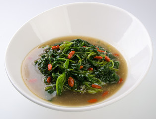 Vegetable soup on isolated white