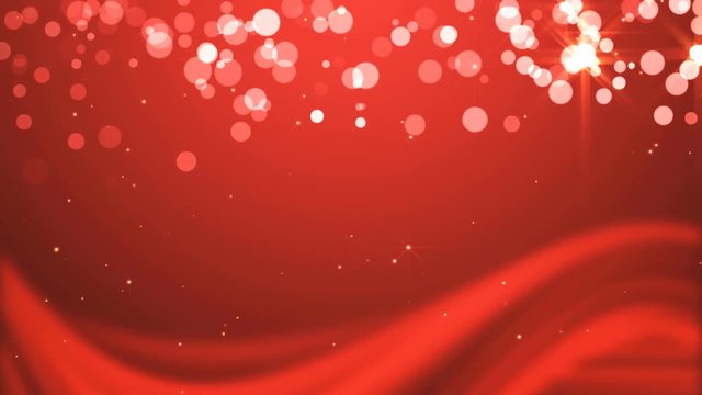 Red background looped animation of bokeh lights and silky waves