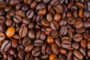 Coffee texture. Roasted coffee beans as background wallpaper. Beautiful arabica real cofee bean illustration for any concept. Gourmet coffee beans macro closeup studio photo. Coffee.