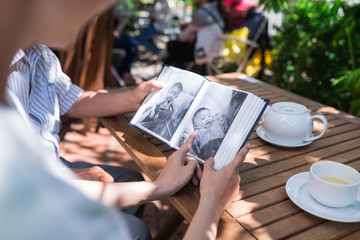 Looking at black and white photos