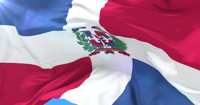 Flag of the Dominican Republic waving at wind in slow, loop