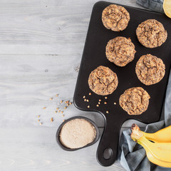 banana muffins with buckwheat flour and poppy seeds