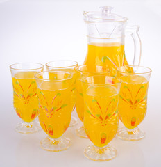 Orange juice in jar. on background