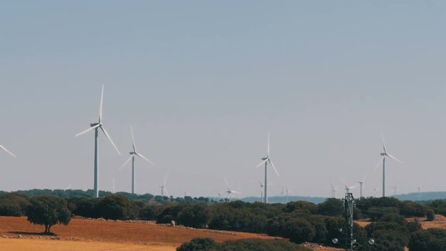 Wind energy turbines are renewable electric energy source. Electricity is generated by electric generators hidden inside turbine