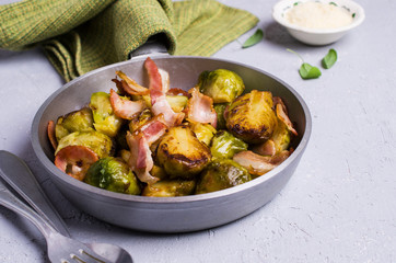 Fried Brussels sprouts with bacon