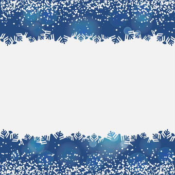 abstract background with snow and snowflake blue borders, vector illustration