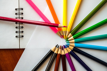 Сolored pencils on a white background