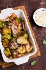 Fried Brussels sprouts with bacon