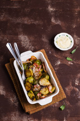 Fried Brussels sprouts with bacon