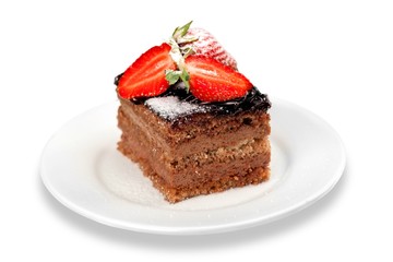 Delicious Chocolate Cake with Strawberries Isolated