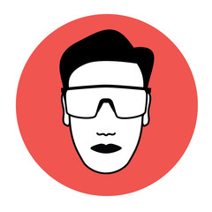 Protective goggles wearing icon with potential of warning and advising