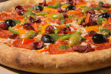 Italian pizza on white background isolated, side view