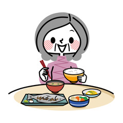 食事　和食　シニア女性