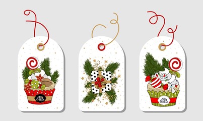 Christmas tag hand drawn design elements.
