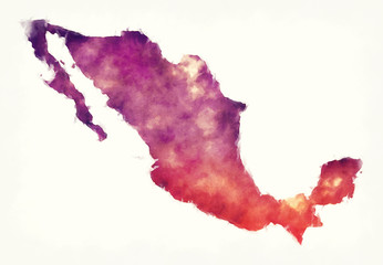 Mexico watercolor map in front of a white background