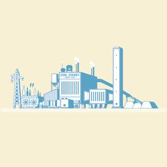 Obraz premium coal energy with boiler and steam turbine generate the electric in simple graphic