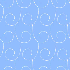 Doted wavy curves geometric seamless pattern in blue and white, vector