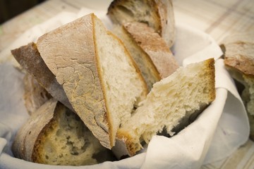 fresh cut bread from traditional wood-fired oven