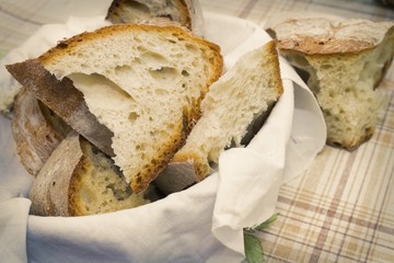 fresh cut bread from traditional wood-fired oven