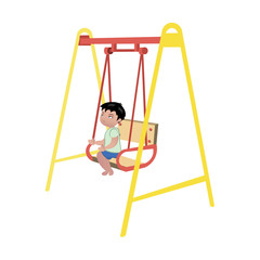 Boy on swing on white background