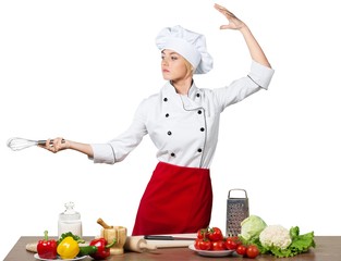 Female Chef Cooking Isolated